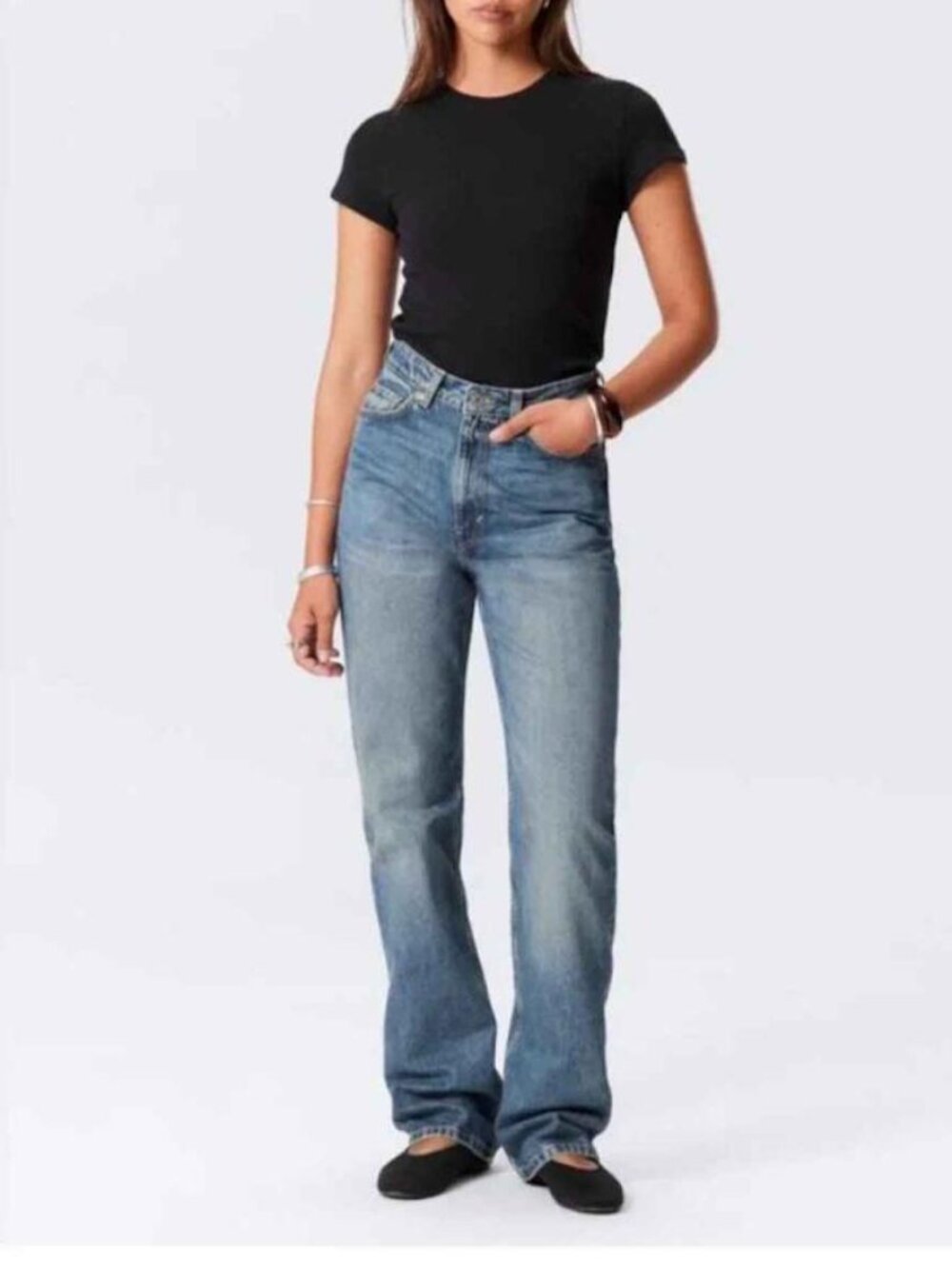 Weekday PIN Straight Leg Jeans Mid-Rise Blue Denim Size 25/30
